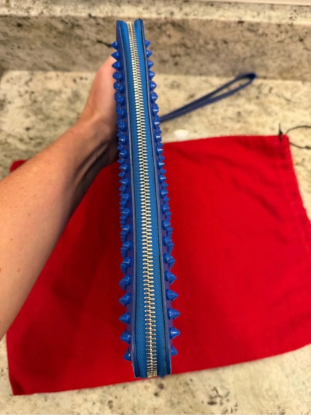 Christian Louboutin Electric Blue Spike Zip Tablet Sleeve with Dust Bag and COA